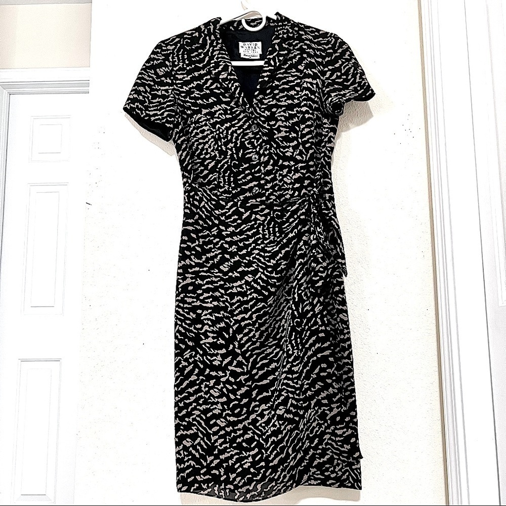 VTG DAVID WARREN Tiger prints front wrapped sheath mini dress womens size 4P